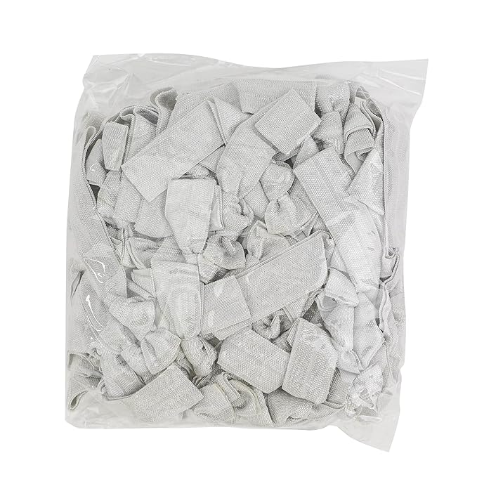 MEEDEE 100 Pack Silver No-Crease Soft Ribbon Knotted Ouchless Hair Ties for Women, Yoga, and Ponytails - Elastic Bracelets