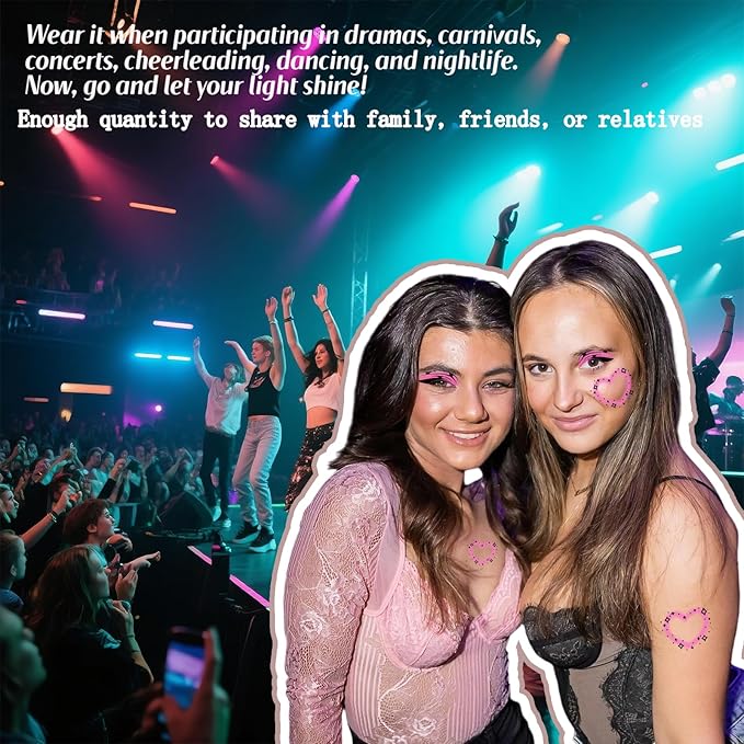 8 PCS Face Glitter Freckles Tattoo, Heart-Shaped Temporary Makeup Patches, Body Glitter Sparkle Fake Freckles Stickers Festival, Concert,Carnival Party,Cosmetic Glitter,Rave Accessories Decorations