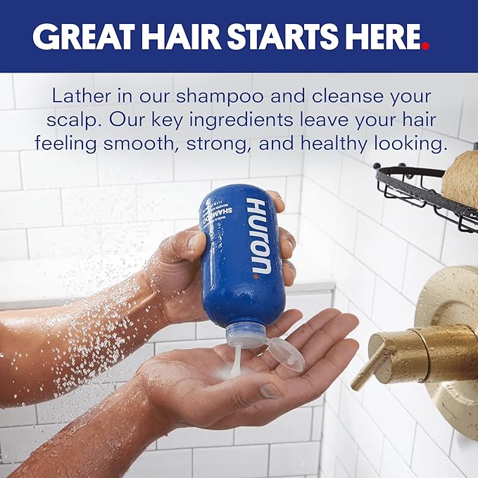 Huron Men's Shampoo | Cleansing & Hydrating Formula | Citrus, Fresh Juniper & Aromatic Greens Scent | Strengthens Hair | Sulfate-Free, Paraben-Free | Argan Oil, Aloe, Peppermint | 11.7 Fl Oz