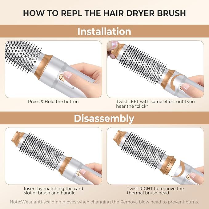 6 in ONE Blow Dryer Brush,Air Curling Iron Round Brush Blow Dryer 800W,Ionic Hair Dryer Brush for Women, Hot Air Brush Hair Styling Tools 100-120V