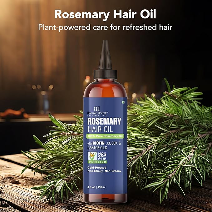 Botanic Hearth Rosemary Oil for Hair Growth | Strengthening Biotin, Jojoba, Castor Hair Growth Oil for frizzy hair | Dry, Damaged Scalp Treatment | Color Safe | All Hair Types | 4 Fl Oz