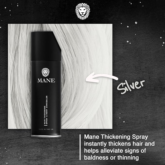 Mane Hair Thickening Spray & Root Touch Up, Instantly Thicker Hair for Men & Women, Fill in Hairlines and Hide Thinning and Fine Patches - Silver, 12 Colors (6.76 oz)