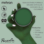 Mehron Makeup Paradise Makeup AQ Pro Size | Stage & Screen Performance, Face & Body Painting, Beauty, Cosplay, and Halloween | Water Activated Face Paint, Body Paint 1.4 oz (40 g) - Dark Green