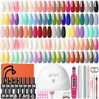 COSCELIA 53ps Gel Nail Polish Kit with U V light and Drill Starter Kit 35 Fall Colors Gel Polish 5pcs Top Base Coat LED Lamp Nail Art All Seasons Gel Manicure Kit Gifts for Women