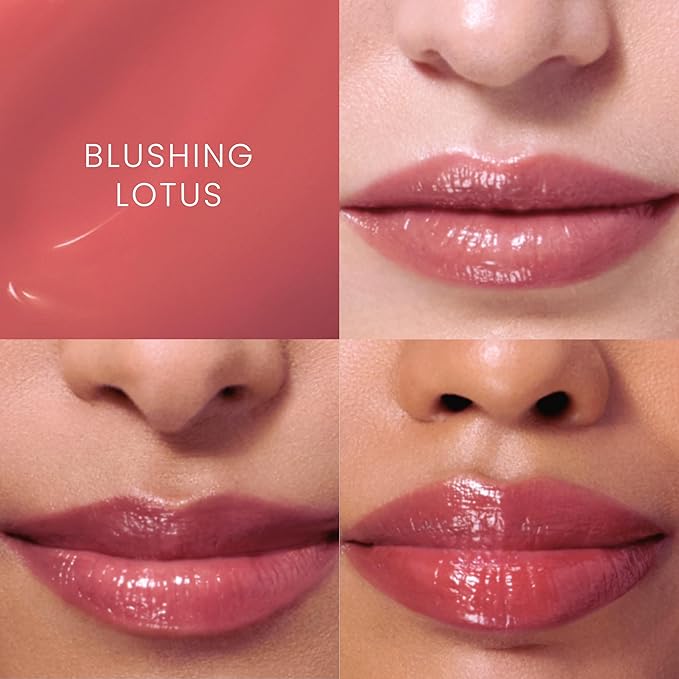 Prakti KhushiKiss Nourishing Lip Oil in Blushing Lotus, Hydrates & Plumps Lips, High-Shine Finish, with Hyaluronic Acid & Peptides, 0.17 oz