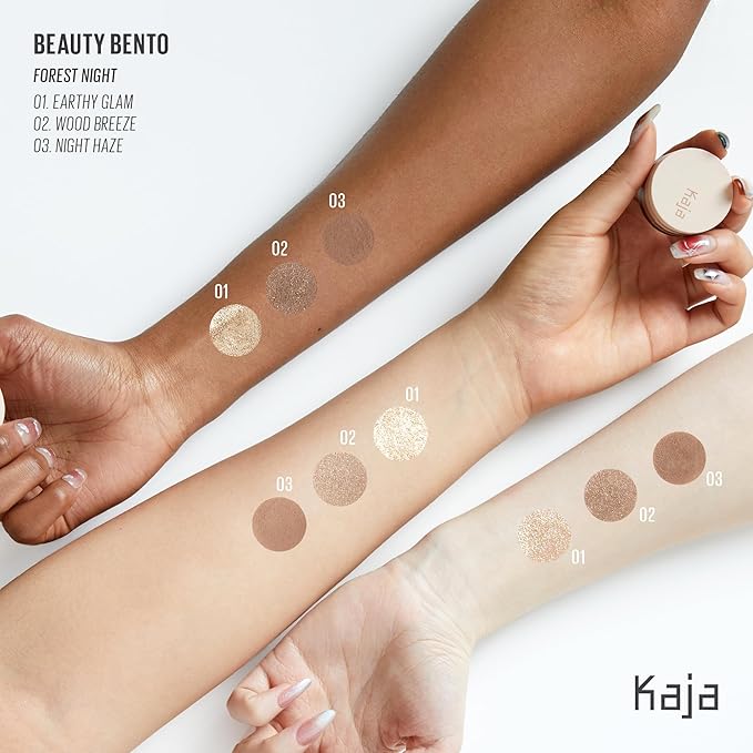 Kaja 3 Colors Eyeshadow - Beauty Bento 19 Forest Night | Mosaic Chrome, Shimmer, Matte finish, Cruelty free, K-Beauty Mini Palettes, Easy Finger Blendable, Glitter, High Pigmentation, 0.03 Oz