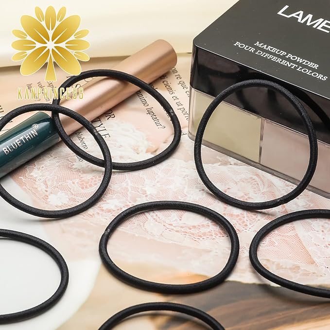 100PCS Black Hair Ties For Thick Hair, Ponytail Holders Hair Bands No Damage For Women, Elastic Thick Hair Ties Hair Bands For Girl Thin Hair (Black)