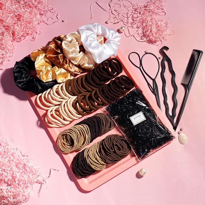 YANRONG 1159PCS Hair Accessories for Woman Set Seamless Ponytail Holders Variety Hair Scrunchies Hair Bands Scrunchy Hair Ties For Thick and Curly (Brown)
