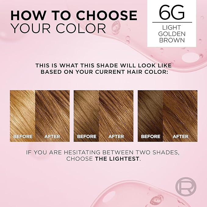 L'Oreal Paris Excellence Crème Permanent Hair Dye, Triple Care Hair Color with Pro-Keratine Complex for 100% Gray Hair Coverage, 6G Light Golden Brown, 1 Kit