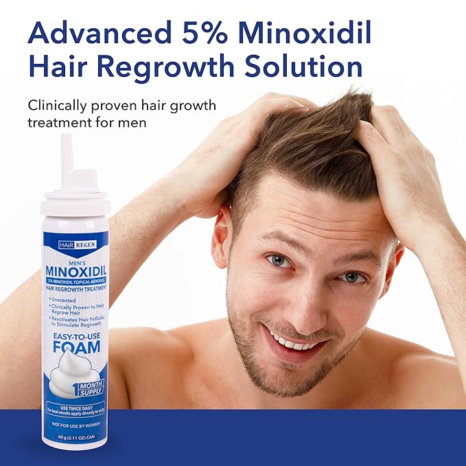 Minoxidil Foam for Men 5% Percent - Men's Hair Growth Treatment for Him- Topical Foaming Minoxidil for Men- Great for Hair Regrowth and Reduce Hair Loss - 6 Pack as 6 Months Supply