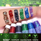Boko 50ML Body Glitter Gel, Green St. Patrick's Day Chunky Glitter Gel for Face Hair Body Sparkle Makeup, Mermaid Face Glitter Sequins for St. Patrick's Day Concert Party Rave Accessories