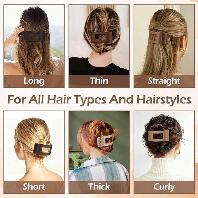 French Flat Hair Clips for Women 6pcs Hair Claw Clips for Thick or Thin Hair Matte Claw Clips for Girls Barrettes Non-Slip Strong Hold Hair Accessories for Women (Coffee)