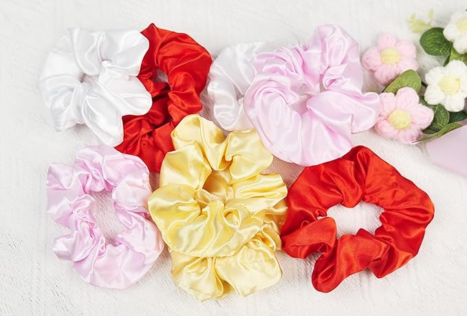 Satin Hair Scrunchies for Women - JGQUR 30 Pack Black White Pink Red Big Scrunchie for Girls Seamless Elastic Small Hair Ties Ponytail Holders Hair Accessories, Yoga, Sleep, Daily Use