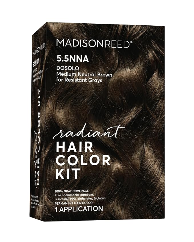Madison Reed Radiant Hair Color Kit - 5.5NNA Dark Neutral Brown (Dosolo), 100% Gray Hair Coverage Permanent Hair Dye for Resistant Grays | PPD-Free & Ammonia-Free, 1 Pack