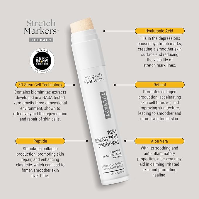 StretchMarkers Therapy Stretch Mark Cream – Visibly Reduces and Treats, Stretch Marks Removal with Retinol, Hyaluronic Acid, Bioactive Peptides & 3D Stem Cell Technology, 1 fl oz