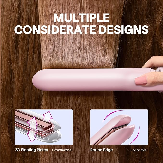 Wavytalk 3 in 1 Curling Wand Set, Multi Curl, Curling Iron Set with Heated Round Brush, Flat Iron Hair Straightener, 1 1/4 inch Curling Iron, Dual Voltage Hair Curler(Pink)