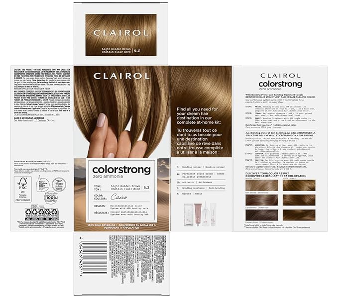 Clairol ColorStrong Permanent Zero Ammonia Hair Dye, 6.3 Light Golden Brown - Cairo Hair Color, Pack of 1