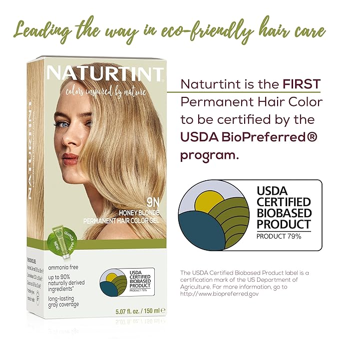 Naturtint 9N Honey Blonde Permanent Hair Color (Pack of 1), Ammonia Free, Vegan, Cruelty Free, up to 100% Gray Coverage, Long Lasting Results (Packaging may vary)