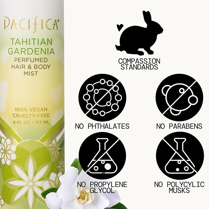 Pacifica Tahitian Gardenia Perfumed Hair & Body Mist, Alcohol-Free Spray Designed For Head-To-Toe Wear, Vegan & Cruelty-Free, 6 Fl Oz