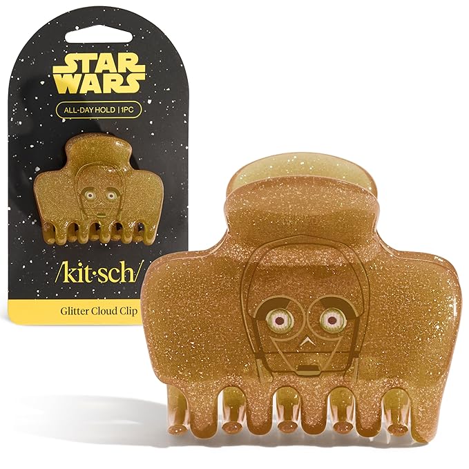 Kitsch x Star Wars C-3PO Glitter Medium Hair Clip for Women – Golden Droid Galaxy-Inspired Claw Clip | Recycled Plastic, Strong Secure Grip, | Ideal Gifts for Women, Hair Accessories for Girls