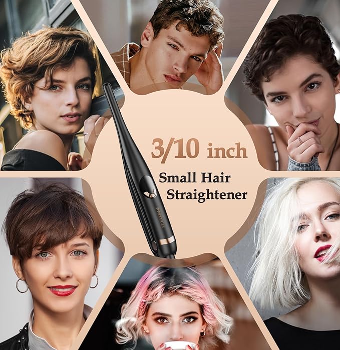 Small Flat Irons for Short Hair, 3/10" Thin Flat Iron for Short Hair, Pixie Cut and Bangs, Negative Ions Small Hair Straightener for Edges with 10th Adjustable Temp. Auto Shut Off