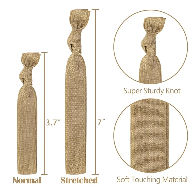 MEEDEE 100 Pack Gold Hair Accessories for Women: No Crease Soft Ribbon Knotted Hair Ties, Ouchless Ponytail Holders, Elastic Yoga Hair Bracelets