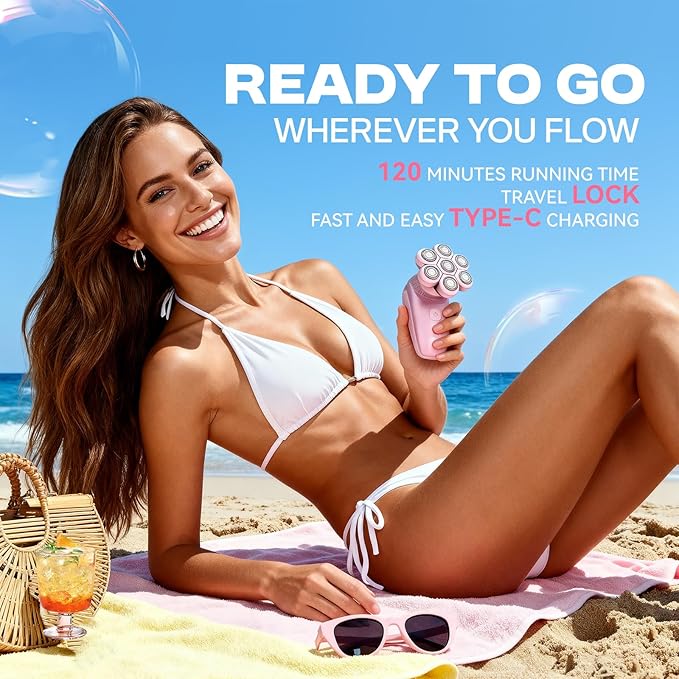 3-in-1 Electric Razor for Women, Painless Bikini Trimmer & Body Shaver, IPX7 Waterproof Wet/Dry, 120-Min Type-C Rechargeable, Gentle & Smooth Pink Shaver, Ideal Holiday Gift for Her