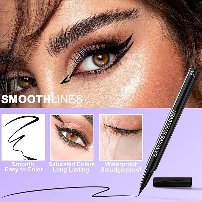 LAVONE Eyeliner Set - Waterproof Makeup Kit with Liquid Eye Liner Pencil, Gel Eyeliner and Angled Eye Liner Brush, Waterproof, Smudge Resistant, Long Lasting Formula - Black Brown