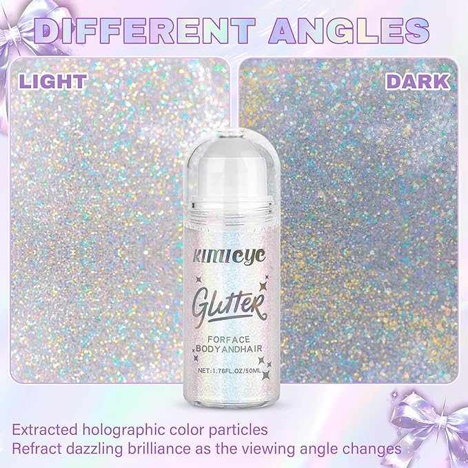 Roll-on Face Body Glitter Gel for Women and Kids, 50ml Large Capacity Holographic Chameleon Color Changing Glitter Gel Shimmer Makeup for Singer Concert Festival Rave Accessories, Mermaid