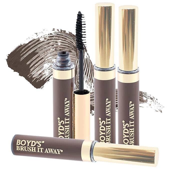 Boyd’s Brush It Away | Grey Hair Root Touch Up for Women & Men | Temporary Hair Color Mascara | Quick-Dry Water-Resistant Concealing Formula | Medium Brown, 4-Pack