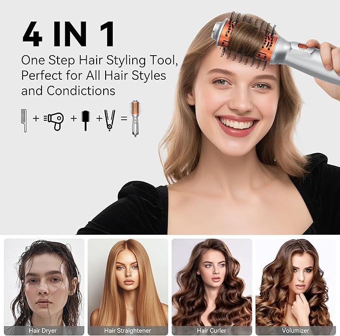 Double Voltage Mini Hair Dryer Brush,Traval Hair Brush 100-240V,3 Heat & 2 Speed Settings Oval Barrel Thermal Brush,Blow Dryer Brush for Dry,Straightening,Voluming