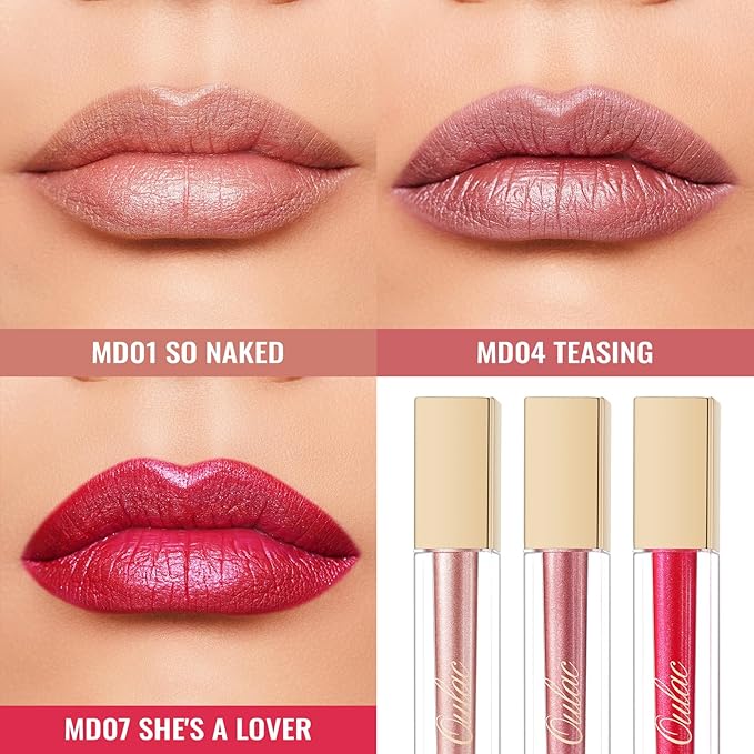 Oulac Metallic Shine Liquid Lipstick Set for Women, Dual Use for Lips & Eyeshadow, Long Lasting Lip Gloss, Metallic Matte High Impact Lip Color No Transfer Vegan Formula, 4.5ml, MD01+04+07