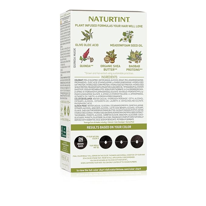 Naturtint 2N Brown Black Permanent Hair Color (Pack of 6), Ammonia Free, Vegan, Cruelty Free, up to 100% Gray Coverage, Long Lasting Results (Packaging may vary)