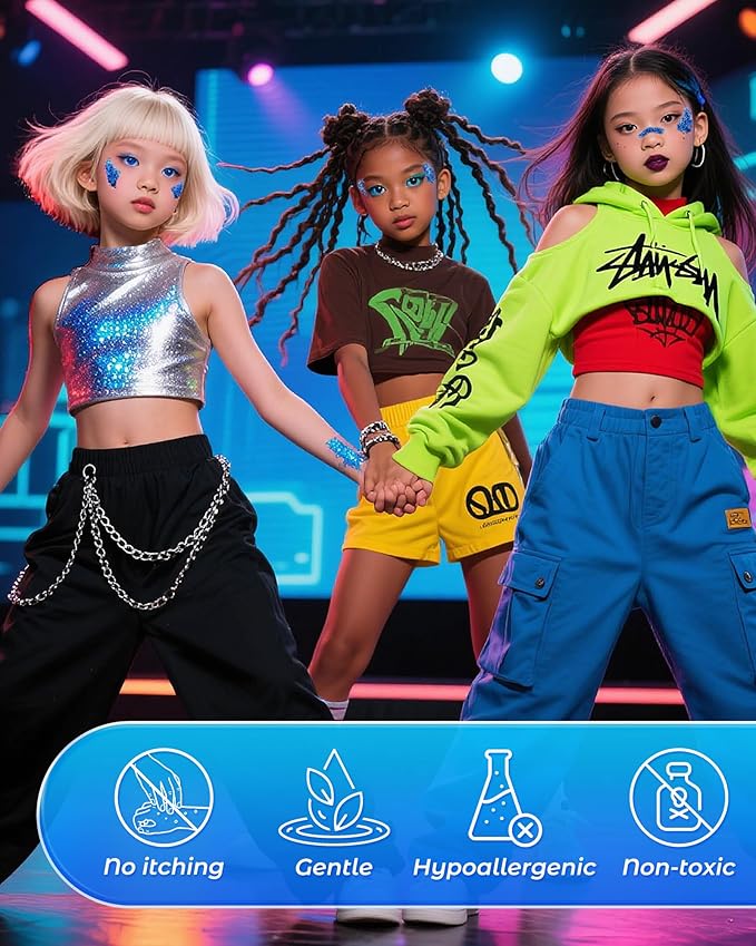 6PCS Blue Face Body Glitter Gel，Holographic Chunky Sequins Body Glitter Paint for Party Singer Concerts Music Festival Rave Accessories for Girls Women Face Body DIY Sparkling Makeup