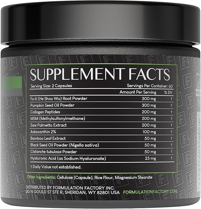 Formulation Factory Crown of Glory 10-in-1 Hair Growth Maximizer, DHT Blocker with Saw Palmetto, Fo-Ti, Collagen, Pumpkin Seed Oil & More, Supports Hair & Scalp Health (4 Month Supply, 240 Capsules)