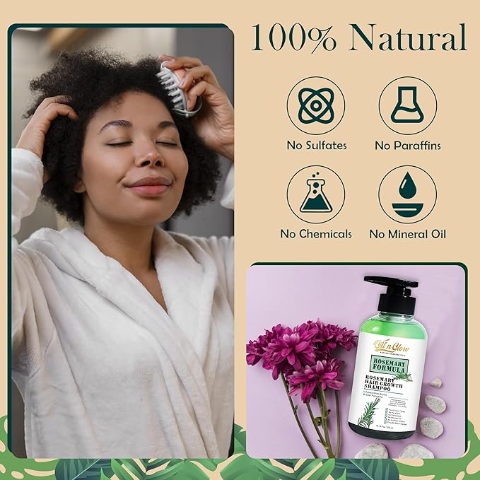 USDA Organic Rosemary Hair Growth Shampoo For Thickening, Regrowth & Strengthening for Men & Women with Biotin, Scalp DHT Blocker Saw Palmetto For Thinning Hair Loss 10 Fl. Oz- Fragrance Free