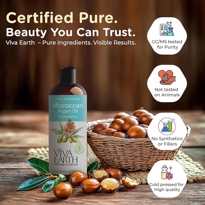 Argan Oil – 100% Pure and Natural Cold-Pressed for Face, Hair, Skin, Beard, Cuticles, and DIY Carrier Blends – Lightweight, Fast-Absorbing Cosmetic Oil, 8 Fl. Oz