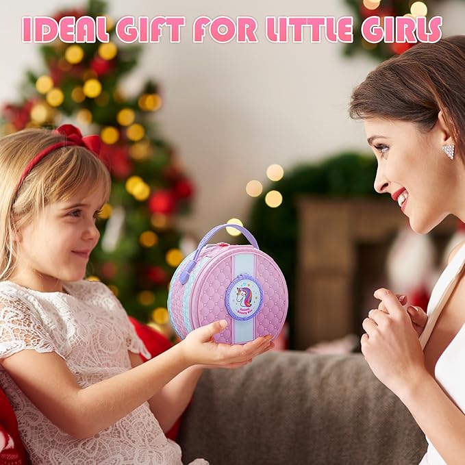 Kids Makeup Sets for Girls - Washable and Safe Makeup for Kids with Dresser Vanity Case, Girls Makeup Sets Ages 3-12, Christmas Birthday Gifts Toys for 4 5 6 7 8 9 Year Old Girl(Pink Purple)