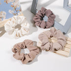 Ivyu Scrunchie, Big Cotton Scrunchies for Women's and Girls, Brown Service, 4 Count, for All Hair Types, No Crease or Damage