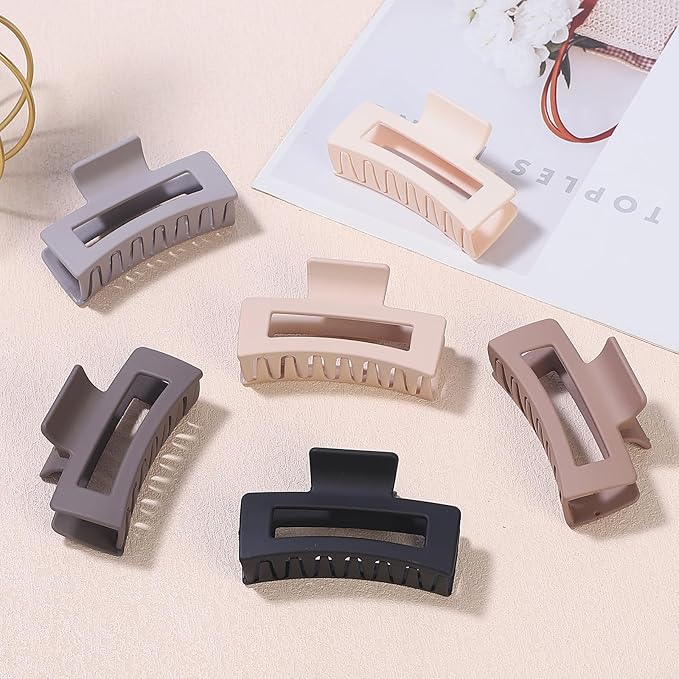 Square Hair Clips 3.5 Inch Medium Claw Clips Rectangle Hair Claw Clips 6 Pack Rubber Paint Jaw Non-Slip Thick Hair Accessories for Women Girls -Chocolate