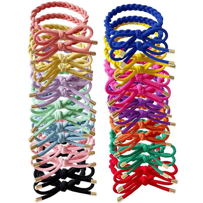28 PCS Colorful Braided Hair Ties Bow Tie Hair Bracelets for Women Girls Elastic Hair Ties No Damage Ponytail Holders(14 Colors)