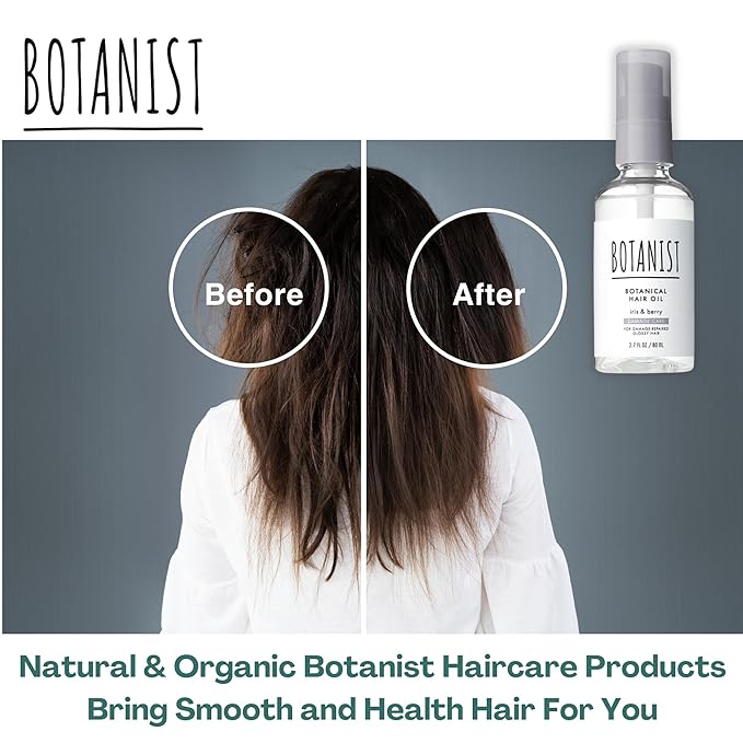 Botanist Organic Hair Oil for Frizzy, Damaged, Dry Hair Women & Men, Natural Scalp & Hair Oil Spray with Micro-Protein & Plant Extracts, Hair Care from Japan, DAMAGE CARE, Iris & Berry, 2.7 Fl Oz