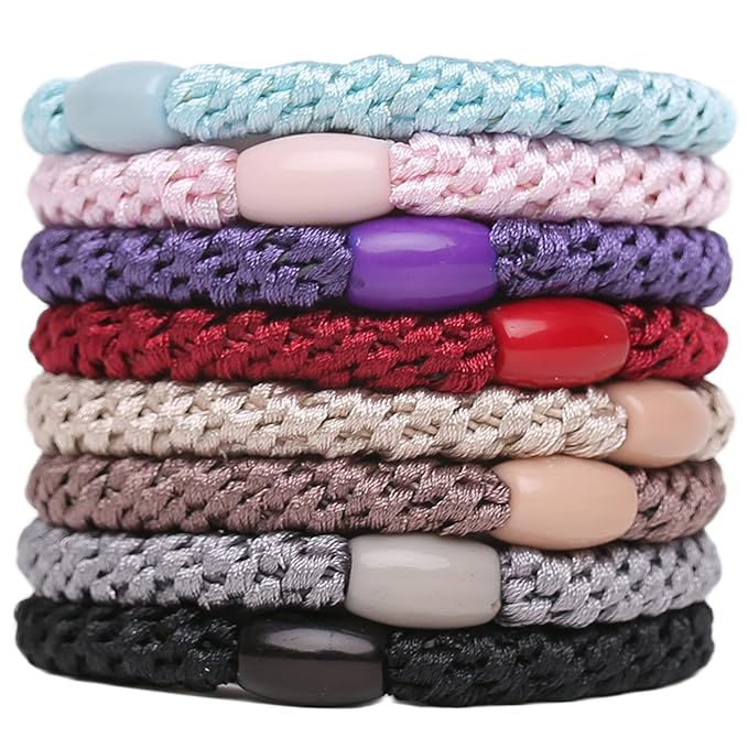 J.CARP 8Pcs Mixed color Hair Ties for Women Girls, Elastics Hair Bands Ponytail Holders, No Damage No Crease Hair Elastics, Perfect for Girls and Women with Thick or Curly Hair, Style 13
