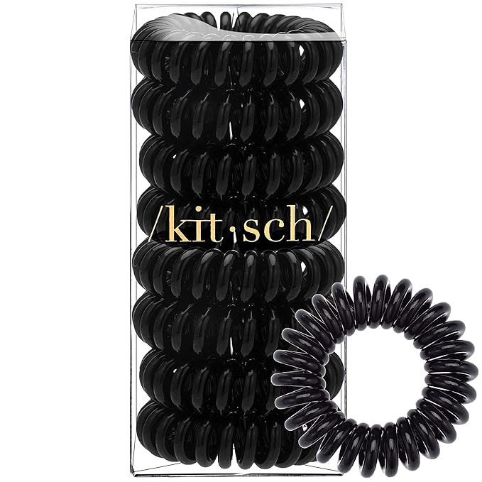 Kitsch Spiral Hair Ties for Women – Black Elastic Hair Ties No Damage, Ponytail Holders for Thick and Thin Hair – Creaseless and Dent-Free Coil | Ideal Gifts for Women - 8pc Set, Black