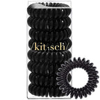 Kitsch Spiral Hair Ties for Women – Black Elastic Hair Ties No Damage, Ponytail Holders for Thick and Thin Hair – Creaseless and Dent-Free Coil | Ideal Gifts for Women - 8pc Set, Black