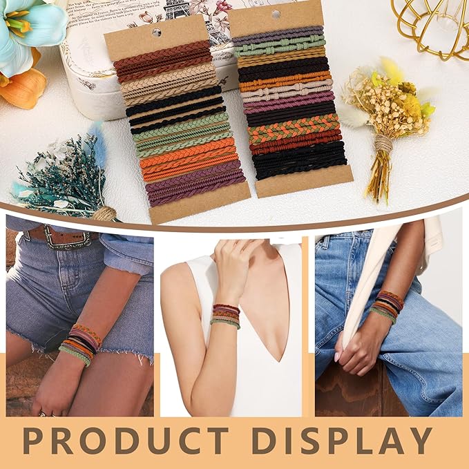 Boho Hair Ties 48pcs,Hair Accessories for Women, Hair Tie Bracelets,Ponytail Holders for Girls with Thick and Thin Hair,Soft Dual-Use No-Damage Ties,Mother's Day, Valentine's Day, Christmas gifts