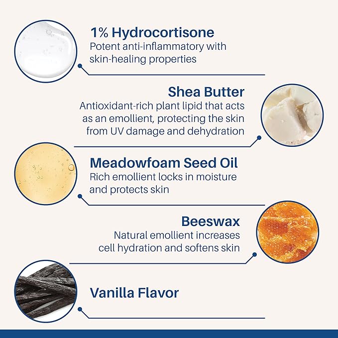 FixMySkin 1% Hydrocortisone Healing Lip Balm, Vanilla – Soothes Dry, Cracked & Irritated Lips, Relieves Chapped Lips, Cold Sores & Eczema, Dermatologist Developed, Travel-Friendly Tube, 0.15 oz