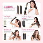 6 in 1 Hair Dryer Brush, Detachable Air Styler, 3 Heat Settings Blow Dryer Brush Frizz-Free Volumizing, Straightening, Curling ALCI Safety Plug for Travel & Home Styling (Pink-Black)