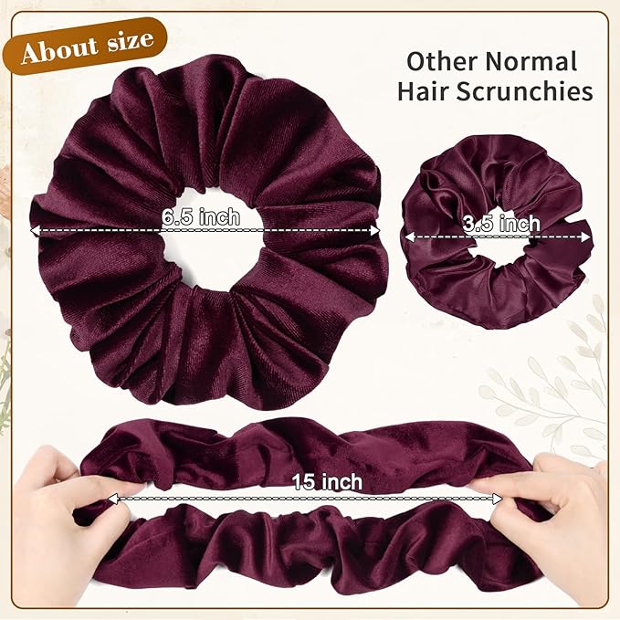 CEELGON Burgundy Big Velvet Scrunchie 6.5 Inches Jumbo Scrunchies Hair Ties Oversized Ponytail Holder for Thick Curly Hair Extra Large Hair Accessories for Women (Burgundy)