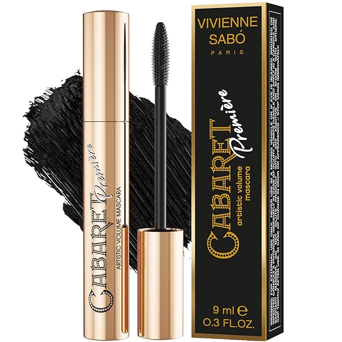 Vivienne Sabó Cabaret Premiere Black Mascara, Volume and Length, Defining, Curling, No Flaking, No Clumping, Smudge Proof, Washable, Cruelty-Free, Made in Europe, (01 Black), 0.3 Fl Oz, 1 Pack